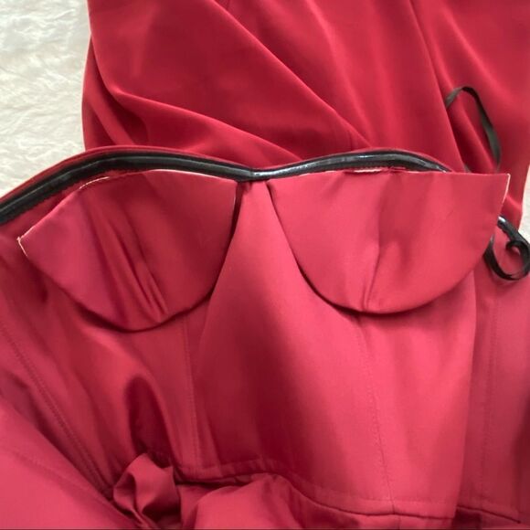 Social Bridesmaids Strapless Draped Bodice Maxi Dress with Front Slits - Picture 6 of 8